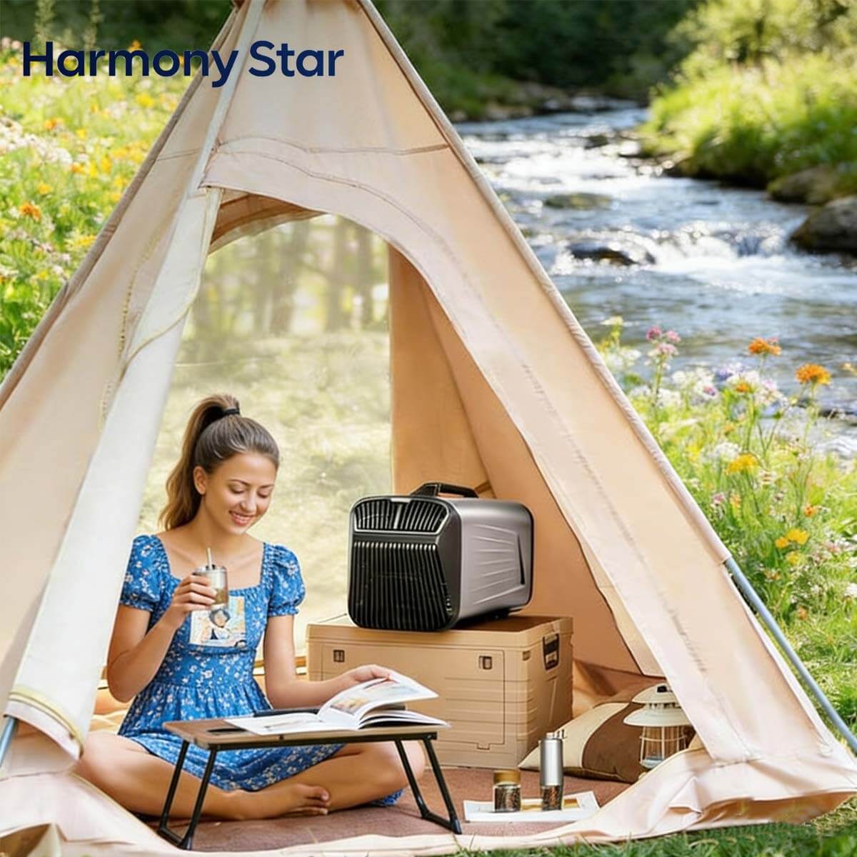 Harmony Star Portable Air Conditioner for Camping Outdoor and Indoor Use, 5200BTU Fast Cooling Capacity for Tent AC，Quiet Air conditoning For Small Rooms