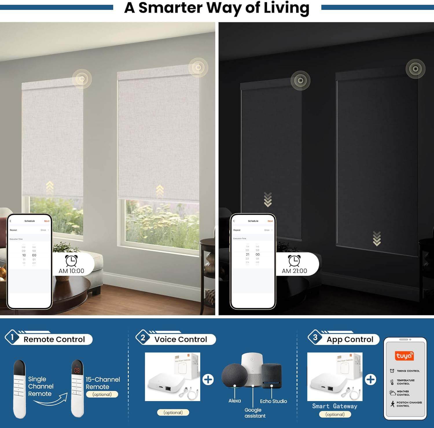 No Drill Motorized Blinds with Remote, Blackout Automatic Blinds with Solar Panel, Cordless Smart Electric Roller Shades for Windows