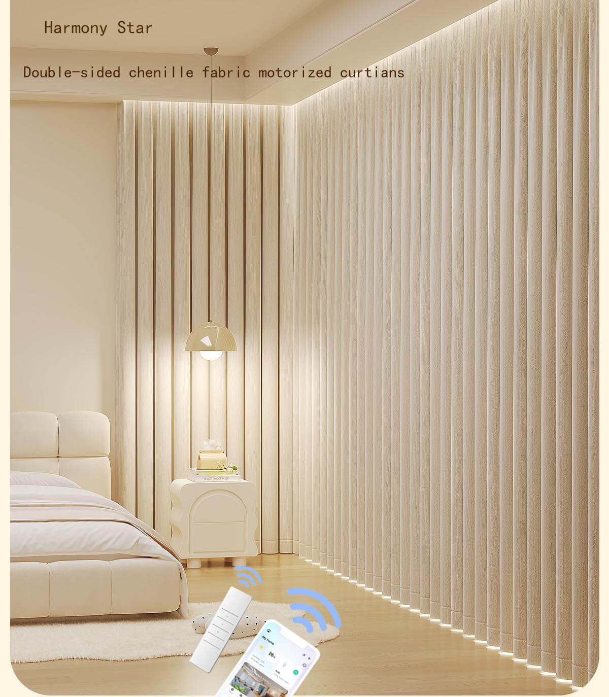 Custom  Motorized  Curtains Rechargeable Double Sided Chenille Curtains