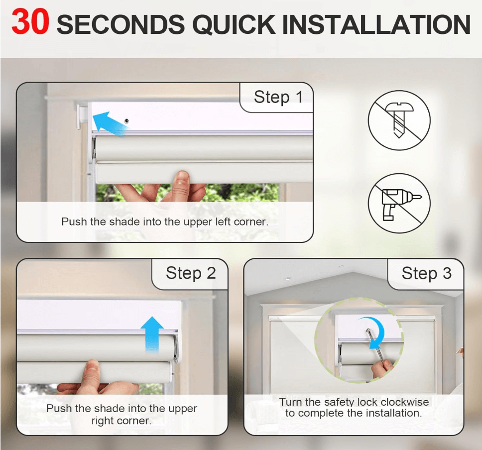 No Drill Motorized Blinds with Remote, Blackout Automatic Blinds with Solar Panel, Cordless Smart Electric Roller Shades for Windows